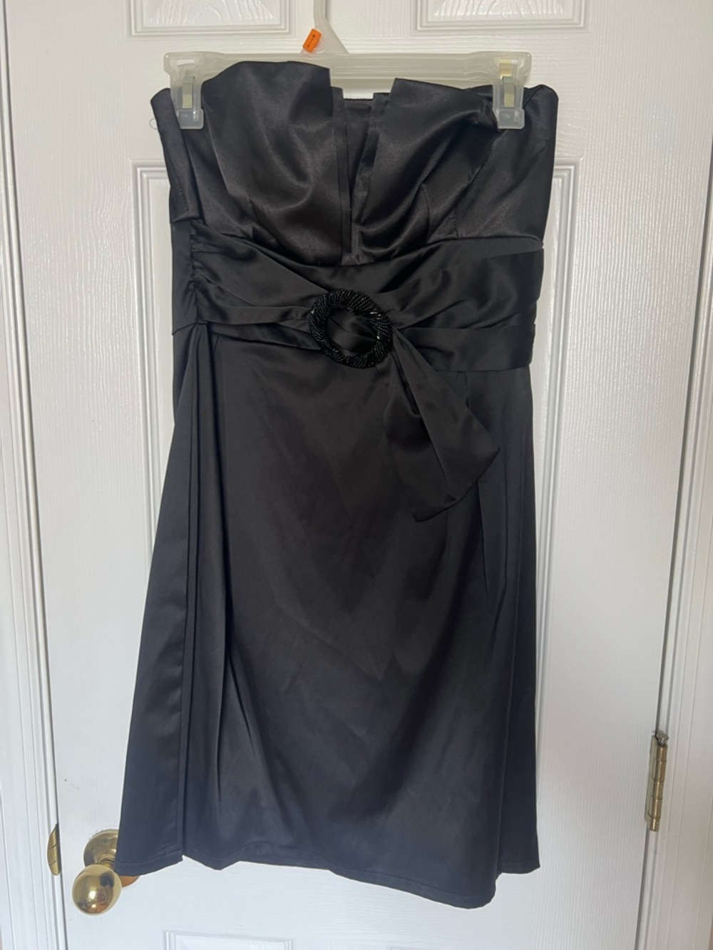 Trixxi Strapless Black Satin Cocktail Dress with Waist Sash